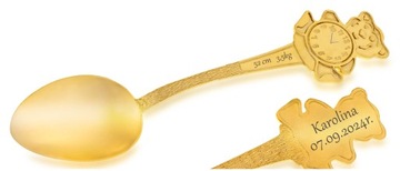 Сувенир крещения для мальчика Серебряная золотая 925 чайная ложка + гравюра