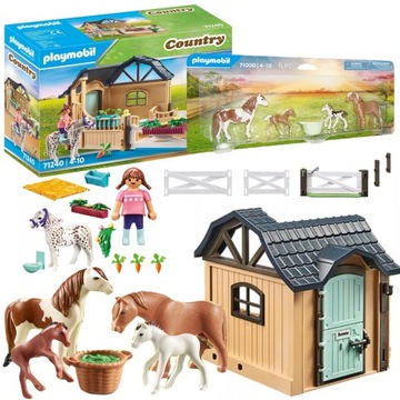 KLOCKI PLAYMOBIL COUNTRY ROZBUDOWA STAJNI + KONIE ISLANDZKIE ZE ŹREBAKAMI