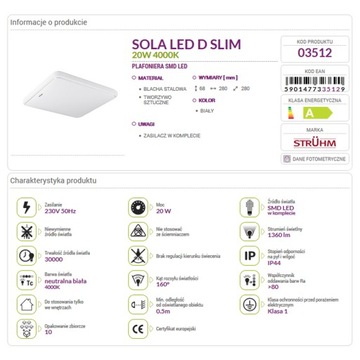 СВЕТОДИОДНЫЙ ПОТОЛОЧНЫЙ СВЕТИЛЬНИК. БЕЛЫЙ SOLA LED D SLIM IDEUS