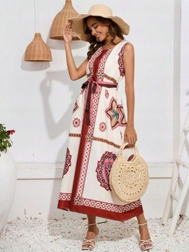 SUKIENKA LETNIA BOHO ROZKLOSZOWANA WZORZYSTA MAXI CASUAL SHEIN M 38