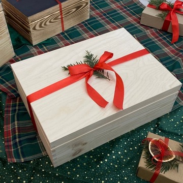 Pudełko drewniane z wiekiem 40x30x13CM SKRZYNKA DREWNIANA NA PREZENT