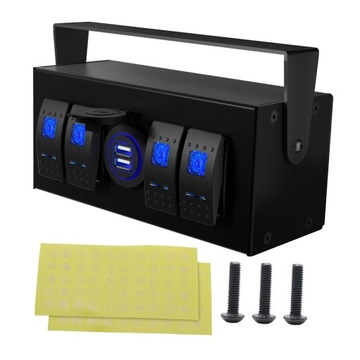4 Gang 12V Rocker Switch Box Control Box ,Panel Universal Blue LED ,12V,