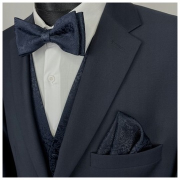 Галстук-бабочка и нагрудный платок с жаккардовой черной темно-синей отделкой для костюмной рубашки