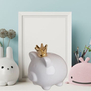 Открывающаяся копилка, керамика, белая, 15х15, бело-золотая