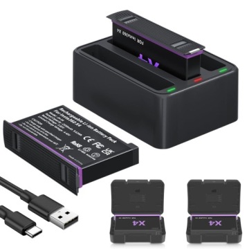 Baterie a nabíječka pro Insta 360 X4 2 kusy 2500 mAh baterie s pouzdrem