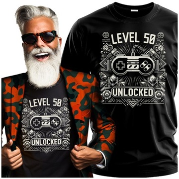 Śmieszny Prezent Level 50 Unlocked - Koszulka dla gracza na Urodziny XS