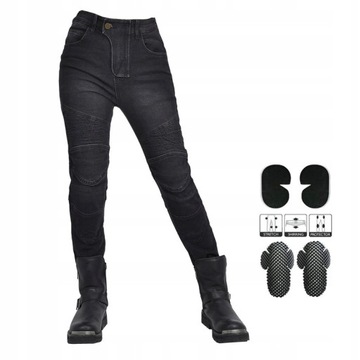 Damskie JEANSY MOTOCYKLOWE SPODNIE czarny