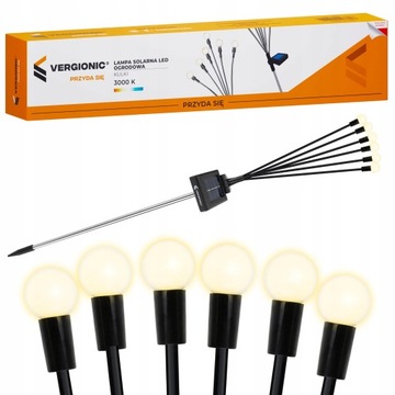 Садовый светильник на солнечных батареях, черный, 6xLED, Шарики, Теплый белый, 70см, 1шт.