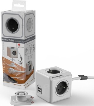 PowerCube Extended серый, кабель 3 м, 4 розетки, DesignNest (allocacoc)