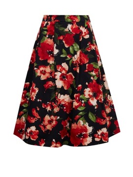 Czerwono-czarna spódnica damska w kwiaty ORSAY