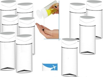 10 szt. POJEMNIK BUTELKA PODRÓŻNA DO SAMOLOTU 100ml DO BAGAŻU PODRĘCZNEGO.