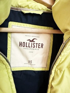 neonowa limonkowa krótka puchowa kamizelka z kapturem Hollister