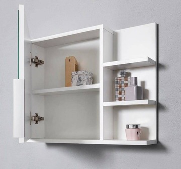 ШКАФ ДЛЯ ВАННОЙ С ЗЕРКАЛОМ И СВЕТОДИОДНОЙ НАСТЕННОЙ СВЕТИЛЬНИКОЙ - БЕЛЫЙ ПРАВЫЙ