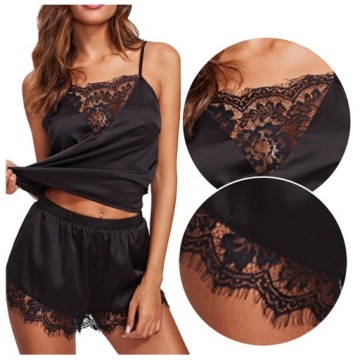 ПИЖАМА топ АТЛАСНЫЕ шорты КРУЖЕВНЫЕ шорты S/M