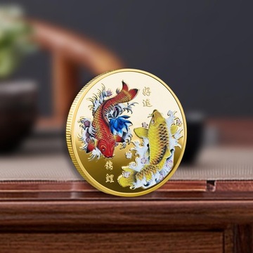 Chińskie Koi Lucky Coin Pamiątkowa odznaka Kolekcja monet w kolorze wielokolorowym