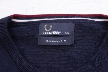 FRED PERRY SWETER ORYGINALNY MESKI WEŁNA MERINO PREMIUM Z LOGO XXL