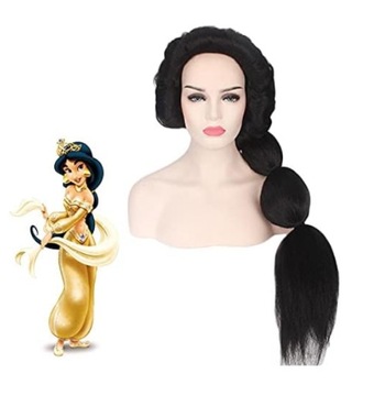SZTUCZNE DŁUGIE WŁOSY KSIĘŻZNICZKA JASMINE 90cm COSPLAY CZARNE 90cm