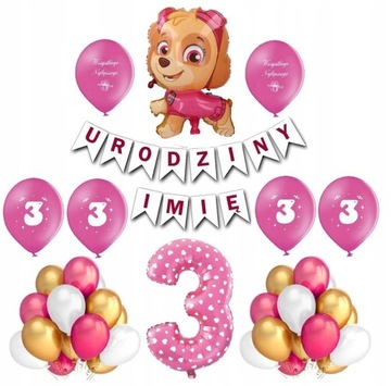 Zestaw Balony Skye Psi Patrol 3 Trzecie Urodziny