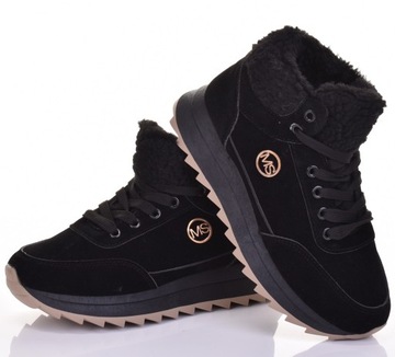 ZIMOWE SNEAKERSY BUTY DAMSKIE OCIEPLANE NA PLATFORMIE SKÓRZANE