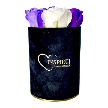 ЦВЕТОЧНАЯ КОРОБКА С МЫЛЬНЫМИ ЦВЕТАМИ ПОДАРОЧНЫЕ ЦВЕТЫ МЫЛЬНЫЕ РОЗЫ ВЕЛЮРОВАЯ КОРОБКА