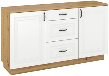 komoda biała RETRO 150 cm 3 szuflady frezowana