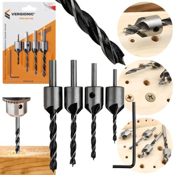 Zestaw Wierteł z Pogłębiaczem do Drewna Do Wiertarki Wkrętarki 4szt.