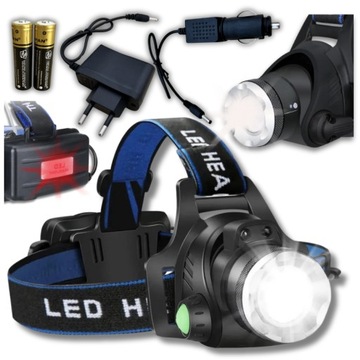 LATARKA CZOŁOWA LED ZOOM XML-T6 LAMPKA 2x ŁADOWARKA + AKUMULATOR