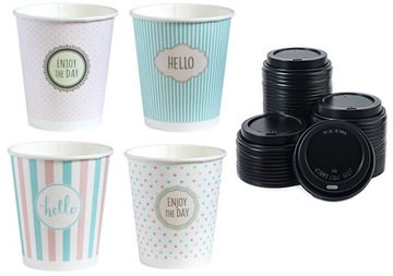Kubki papierowe PASTELE z WIECZKAMI + OPŁATA BDO 250ml 100szt
