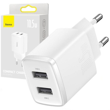BASEUS SZYBKA KOSTKA ŁADOWARKA SIECIOWA ZASILACZ 2X USB 10.5W AC 100 - 240V