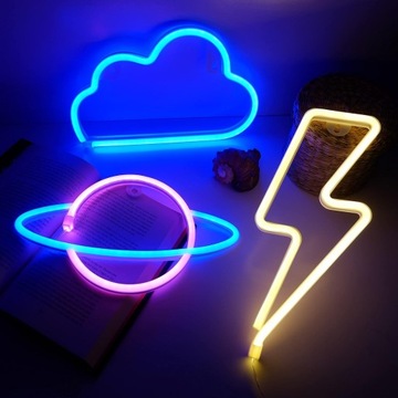 Pakiet 3 Błyskawica, Planeta i Chmura - Neonowe światła LED do pokoju, baru