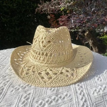 Zachodni kowbojski kapelusz słomkowy damski moda duży słomkowy kapelusz z rondem impreza na świeżym powietrzu s