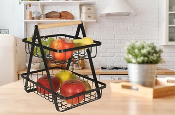 КОРЗИНА ДВУХЯРУСНАЯ КОРЗИНА ФРУКТЫ ОВОЩИ МЕТАЛЛИЧЕСКАЯ ПОДСТАВКА + АКРИЛОВАЯ ЛЕНТА