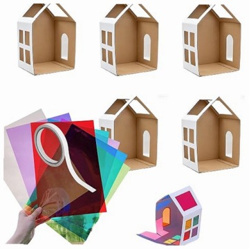 Будиночок картонний для малювання DIY з целофаном кольоровим для дітей набір