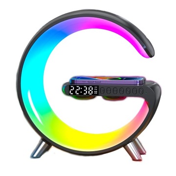 Ładowarka INDUKCYJNA telefonu z zegarem głośnik bluetooth lampka LED RGB