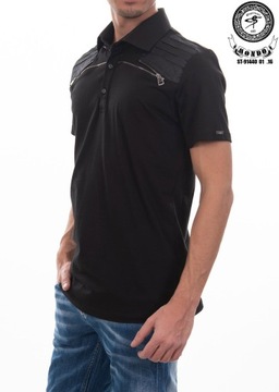 MONDO Premium Koszulka polo męska czarna suwak XL