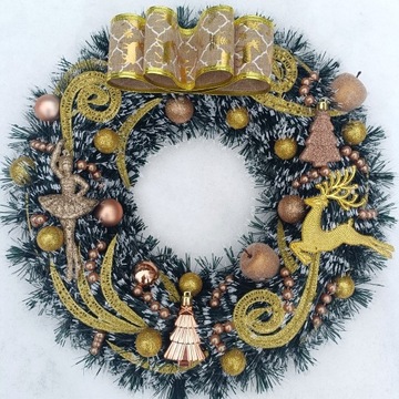 РОЖДЕСТВЕНСКИЙ ЗОЛОТОЙ ВЕНОК НА ДВЕРЬ РОЖДЕСТВЕНСКИЙ КРИН ОЛЕНЬ