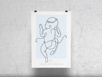 Plakat Prezent Metryczka Noworodka Niebieska 30x40