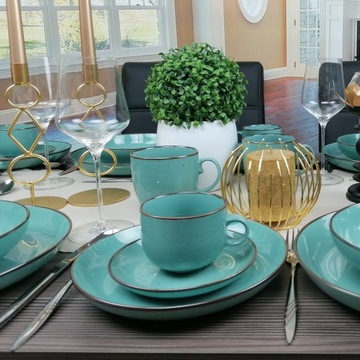 BOGUCICE RUSTIC GREEN ZESTAW OBIADOWY KAWOWY 36 EL na 6 ZIELONY Z TALERZEM