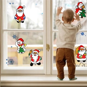РОЖДЕСТВЕНСКАЯ ГЕЛЕВАЯ НАКЛЕЙКА НА ОКНО, ДЕД МОРОЗ, СНЕЖИКИ, ДВУСТОРОННЯЯ
