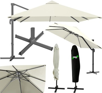 PARASOL OGRODOWY TARASOWY SKŁADANY 2,5x2,5M DUŻY BEŻOWY Z POKROWCEM