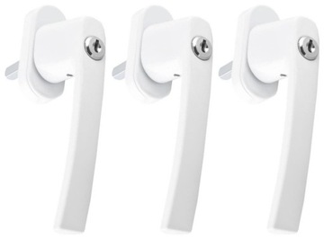 3x ОКОННАЯ РУЧКА, ЗАМОК, КЛЮЧ, БЕЛЫЙ