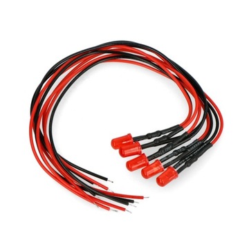 Dioda LED 5mm 12v z rezystorem i przewodem czerwona red matowa - 5szt.