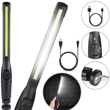MOCNA LAMPKA WARSZTATOWA Z REGULACJĄ MOCY LATARKA Z MAGNESEM USB HAK 5w1