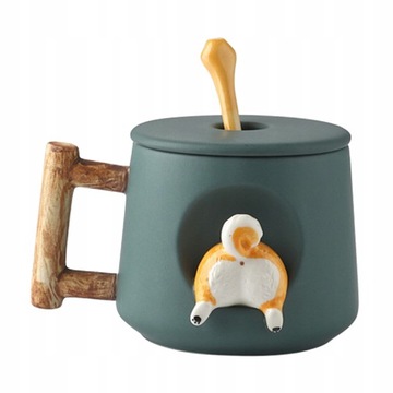 500ml Ceramiczny kubek Corgi z motywem i pokrywką