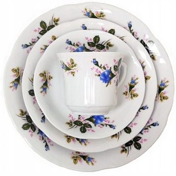400 SERWIS KAWOWY 1/3 Niebieska Róża KAMELIA CHODZIEŻ MALCER PORCELANA