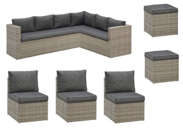 SOFA Ogrodowa TECHNORATTAN Narożnik + 3 Fotele + 2 Pufy CAPRI