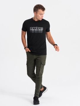 T-shirt męski bawełniany z nadrukiem czarny V3 OM-TSPT-0160 XL