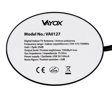 ВНУТРЕННЯЯ АНТЕННА DVB-T2 ДЛЯ ЭФИРНОГО ТВ КРУГЛЫЙ МАГНИТ USB 5V LTE 4K VAYOX