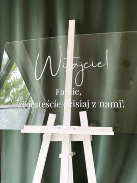Tablica powitalna na wesele, minimalistyczna - plexi, transparentna, ślub