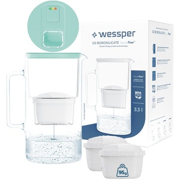 Szklany dzbanek filtrujący z licznikiem LED Wessper + 3x Filtr Aquamax